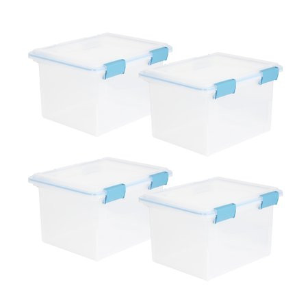 Sterilite 32 Quart Clear Plastic Stacking Storage Container with Gasket Lid (4 Pack) | Walmart (US)