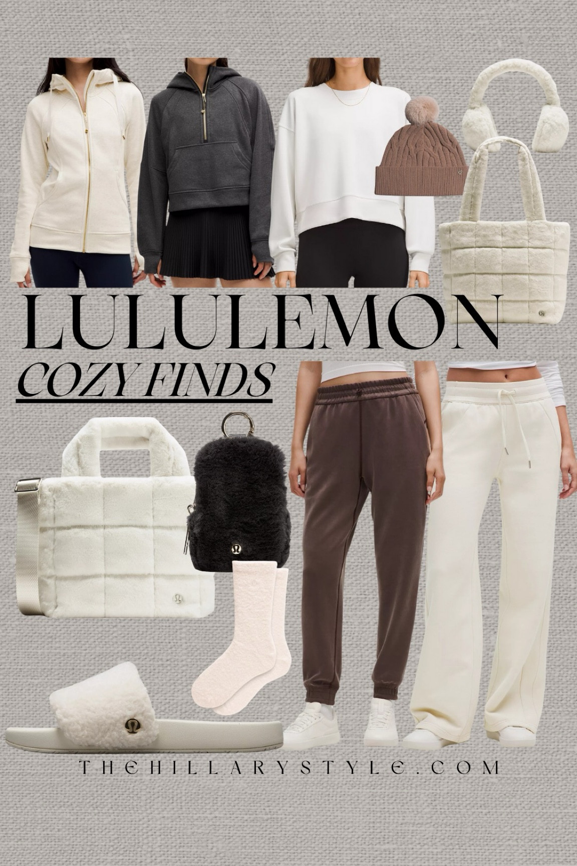 LULULEMON Cozy Finds: stay warm this winter with cozy finds that also make great gifts! Sweats, joggers, hoodie, jacket, cropped sweatshirt, tote bag, sandals, beanie, earmuffs, socks.

#LTKStyleTip #LTKGiftGuide #LTKSeasonal