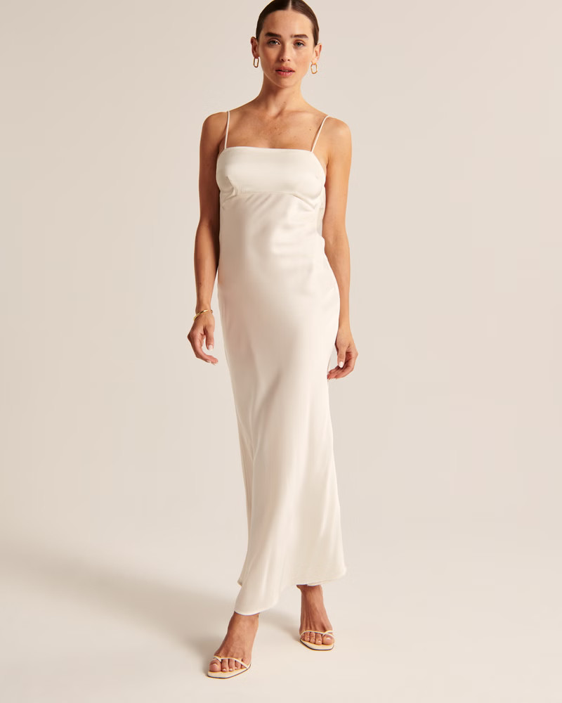 Satin Cowl Back Slip Midi Dress | Abercrombie & Fitch (US)
