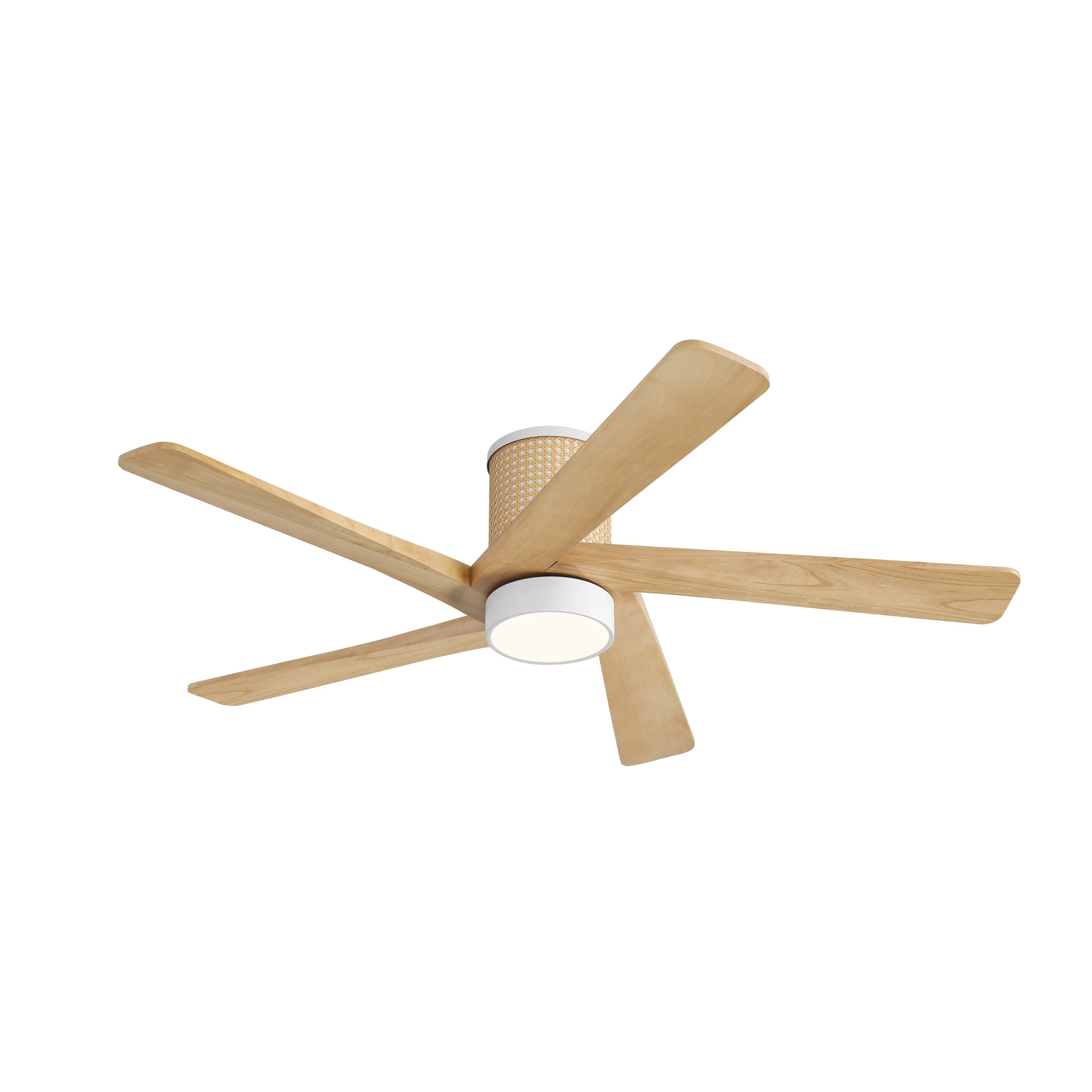 5 Solid Wood Blades Woven Rattan Cover Dc Motor Indoor Flush Mount Ceiling Fan Remote Integrated ... | Wayfair North America