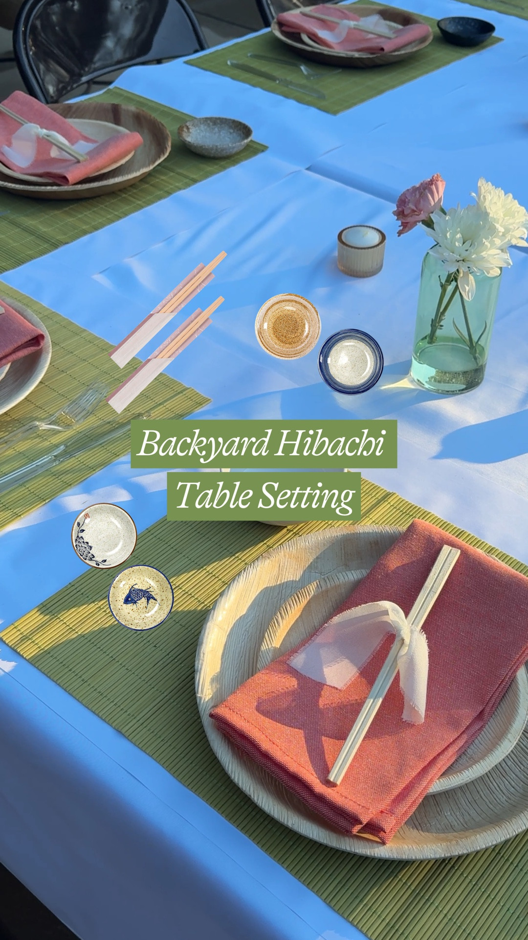 At home backyard hibachi table set up! 🥢 All from Amazon #tablescape #hibachi #hosting #tabledecor #backyard 

#LTKFindsUnder100 #LTKParties