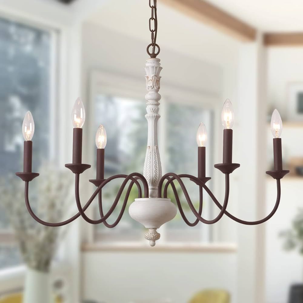 French Country Chandelier,6-Light Farmhouse Chandelier Vintage Candle Dining Room Lighting Fixtur... | Amazon (US)