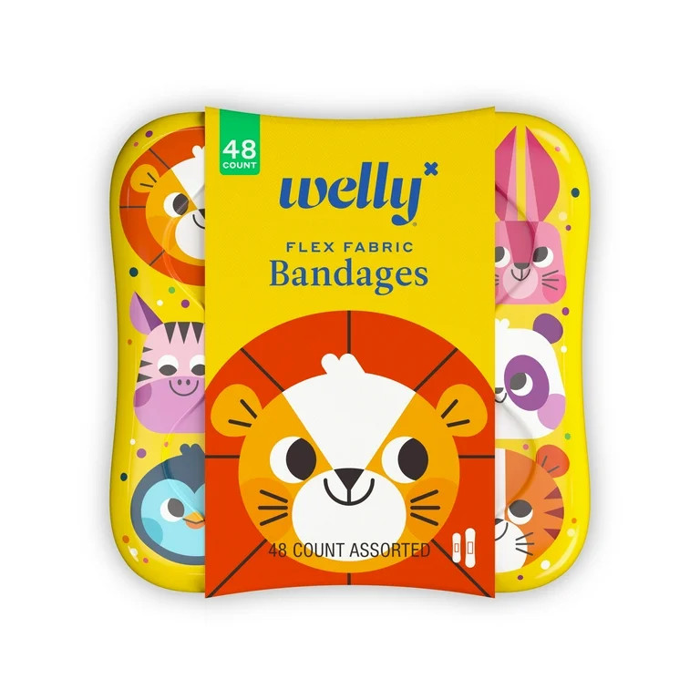 Welly Flex Fabric Bandages, Zoo Animals Pattern Bravery Badges for Kids, Assorted Sizes, 48 Count | Walmart (US)