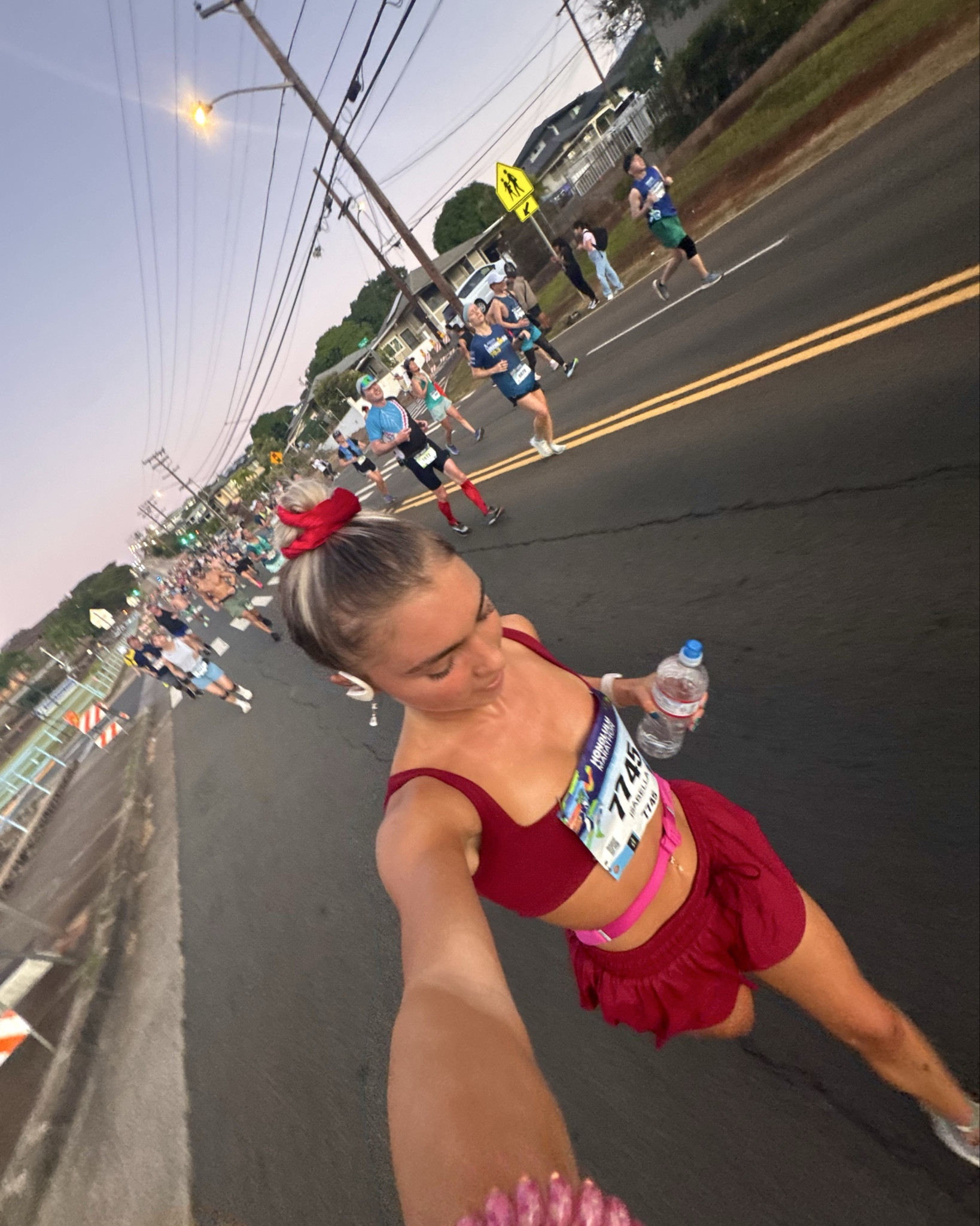 My maroon red marathon fit❤️‍🔥super cute free people sports bra and amazon shorts!! With the Hokas ofc🫶🏼 I’m wearing a size Small 

#LTKFitness #LTKWatchNow #LTKActive