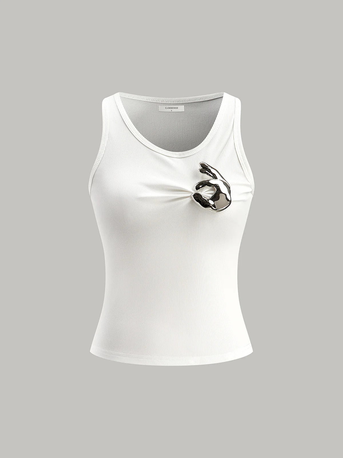 Ribbed Knit Top With Metal Detail | Commense