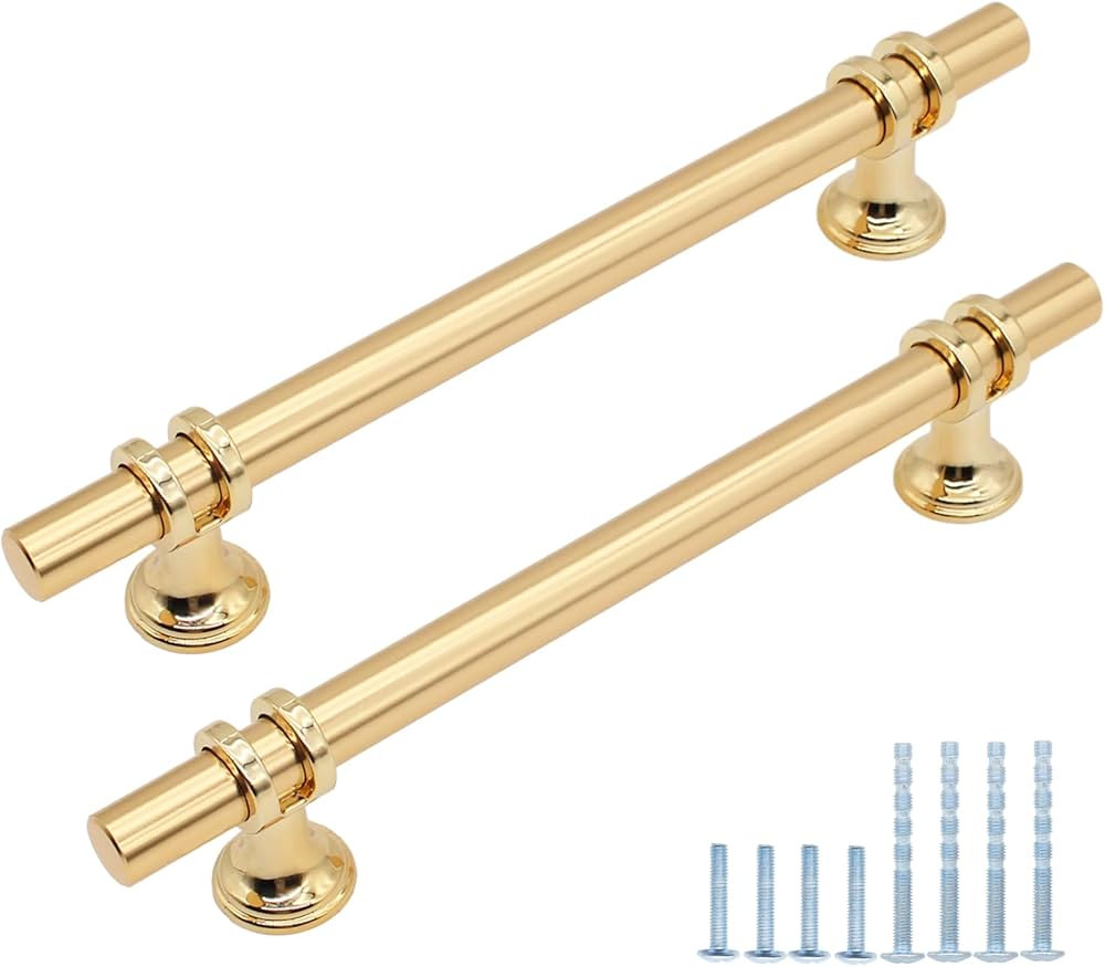 HANIHUA 10 Pack Gold Kitchen Cabinet Handles Brushed Brass Cabinet Pulls, 5 inch (128mm) Gold Dra... | Amazon (US)