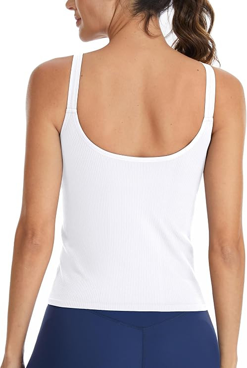 ATTRACO Ribflex Women Workout Crop Tops Built in Bra Ribbed U Back Yoga Gym | Built in Removable ... | Amazon (US)