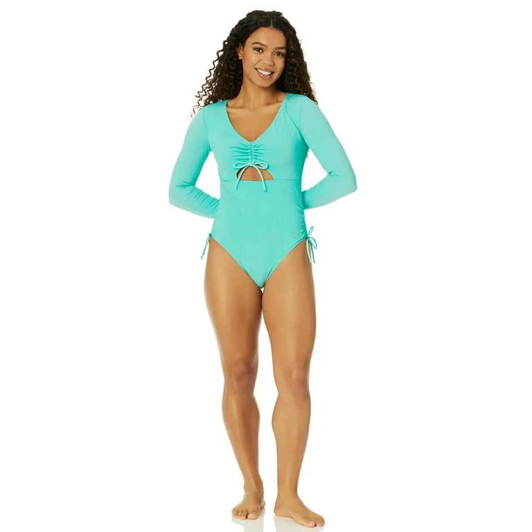 Celebrity Pink Juniors Aqua One Piece Swimsuit with Long Sleeves, Sizes S-XXL | Walmart (US)