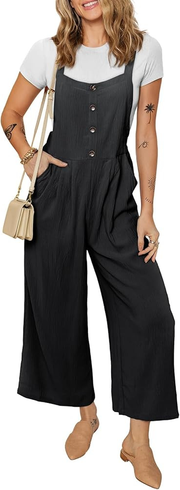 Dokotoo Womens Jumpsuits Button Up Side Pockets Wide Leg Overalls Loose Fit Rompers Pants One Pie... | Amazon (US)