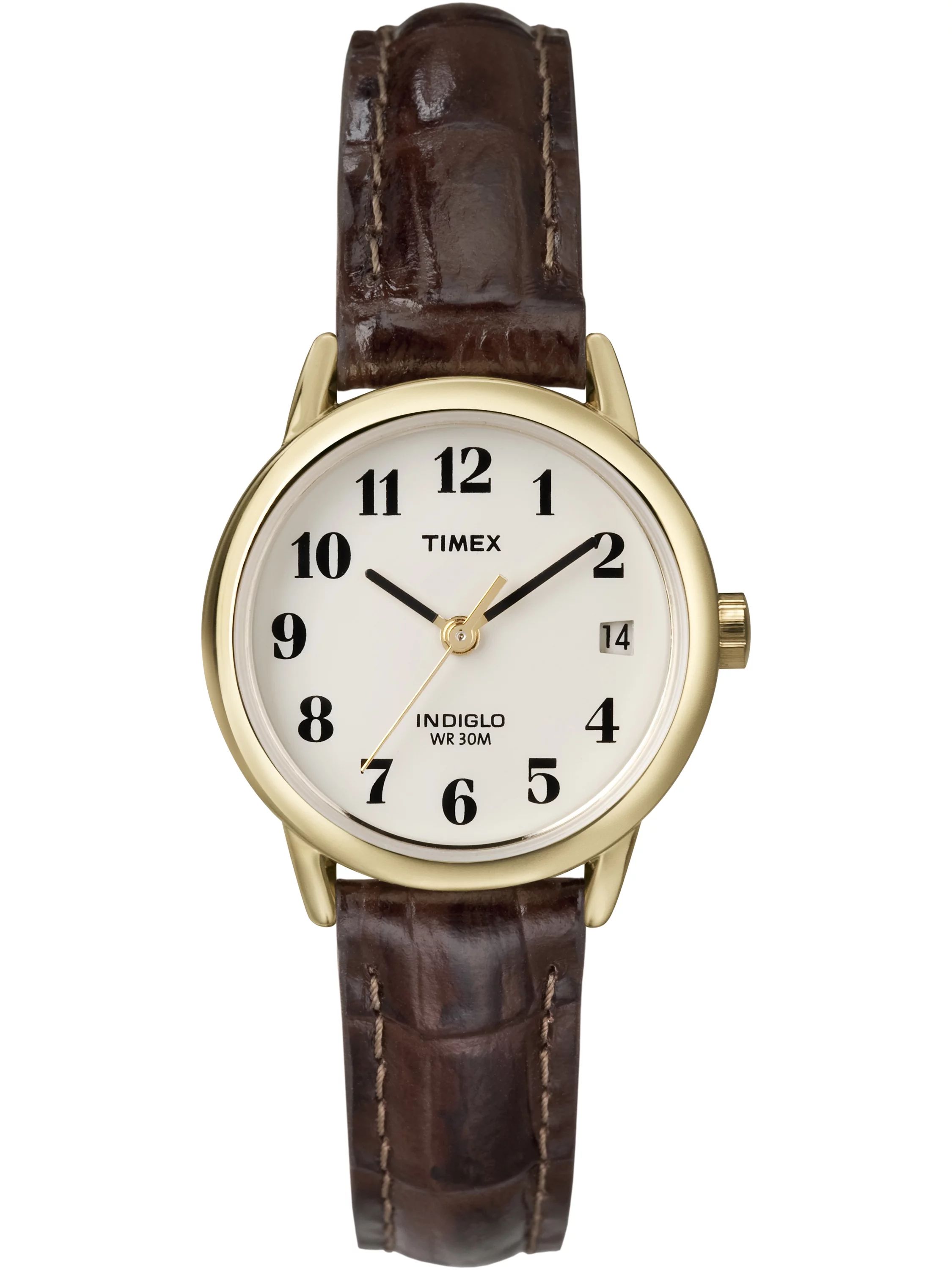 Timex Women's Easy Reader Date Brown/Gold 25mm Casual Watch, Leather Strap | Walmart (US)