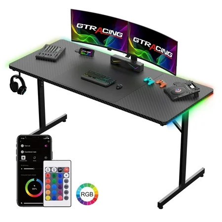 GTRACING 55" Large RGB Gaming Computer Desk with Mouse Pad, Black | Walmart (US)