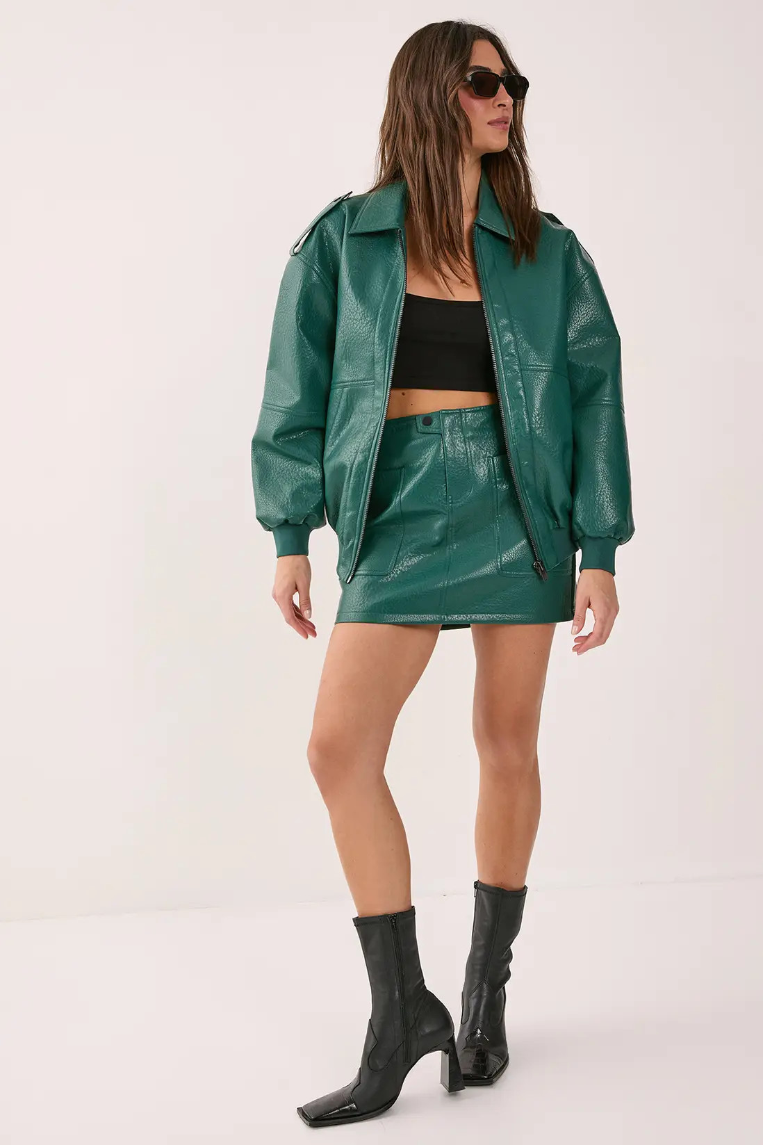Textured Faux Leather Zip Through Bomber Jacket | Nasty Gal US