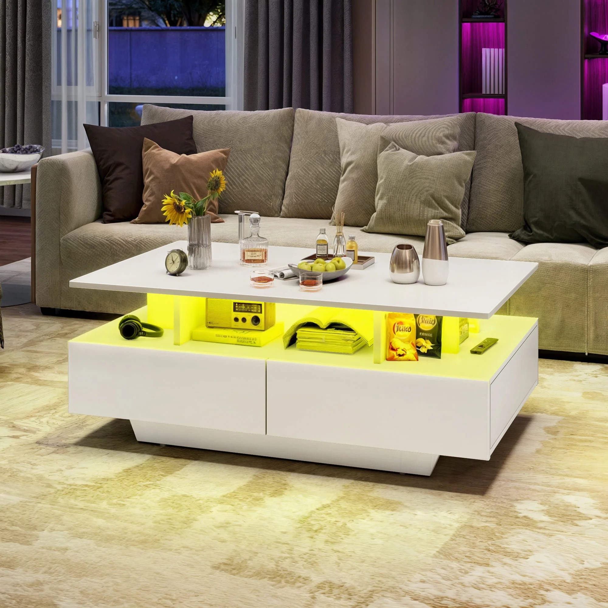 Uforic LED Coffee Table, Modern Center Tables with Storage for Living Room, White | Walmart (US)
