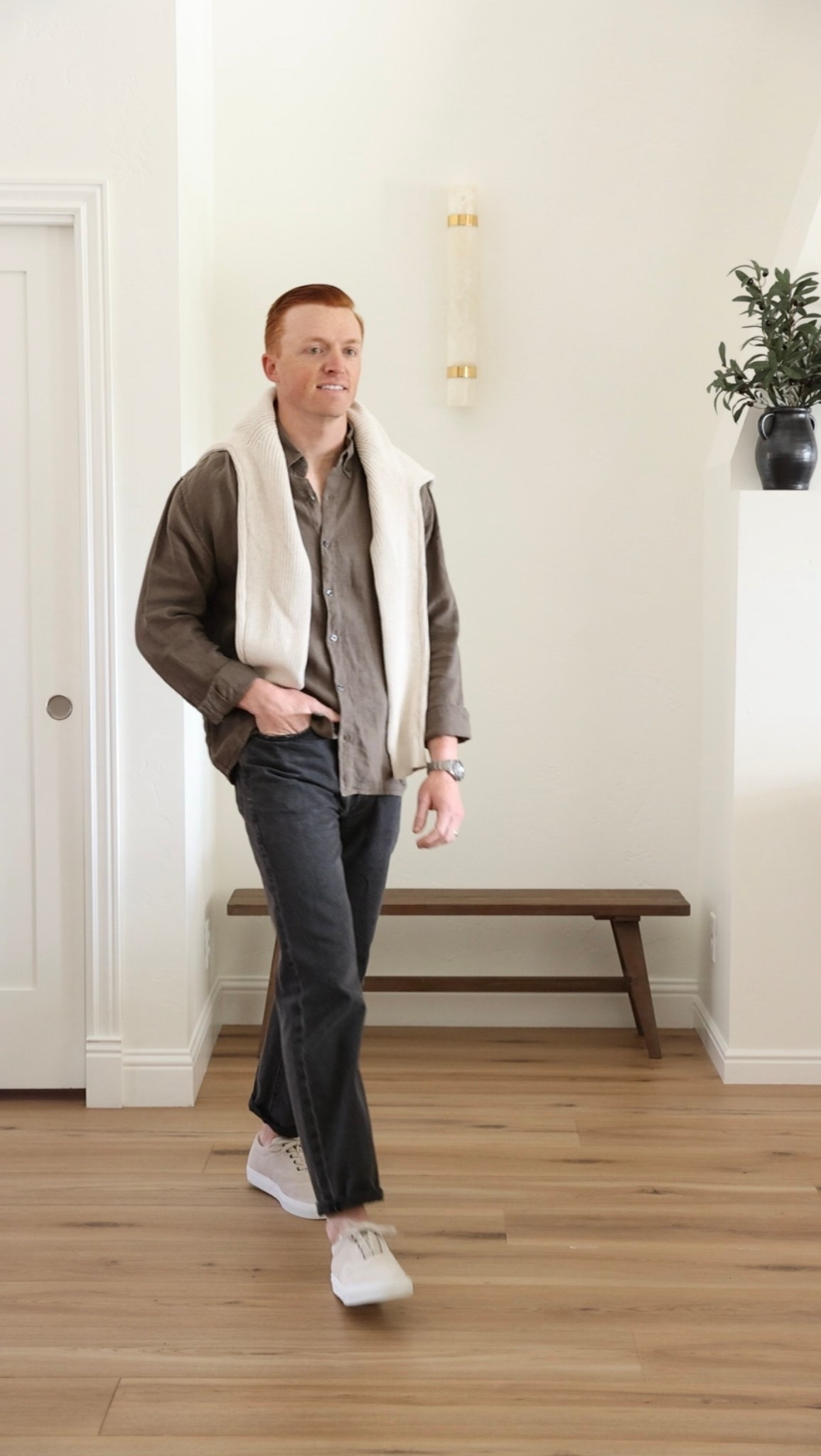 Spring transitional date night, outfit with brown linen shirt, and black jeans.

#LTKMens