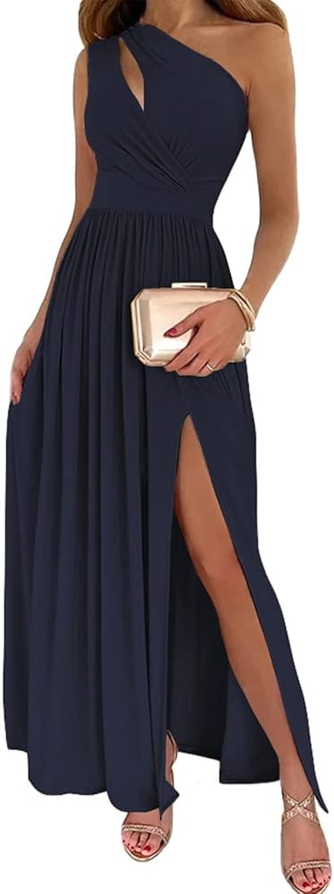 BTFBM Women One Shoulder Cutout Sleeveless Maxi Dresses Side High Split Elegant Formal Prom Bodyc... | Amazon (US)