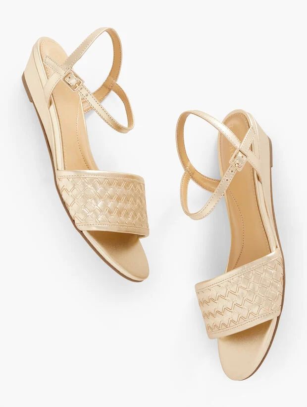 Capri Woven Leather Wedge Sandals - Metallic | Talbots