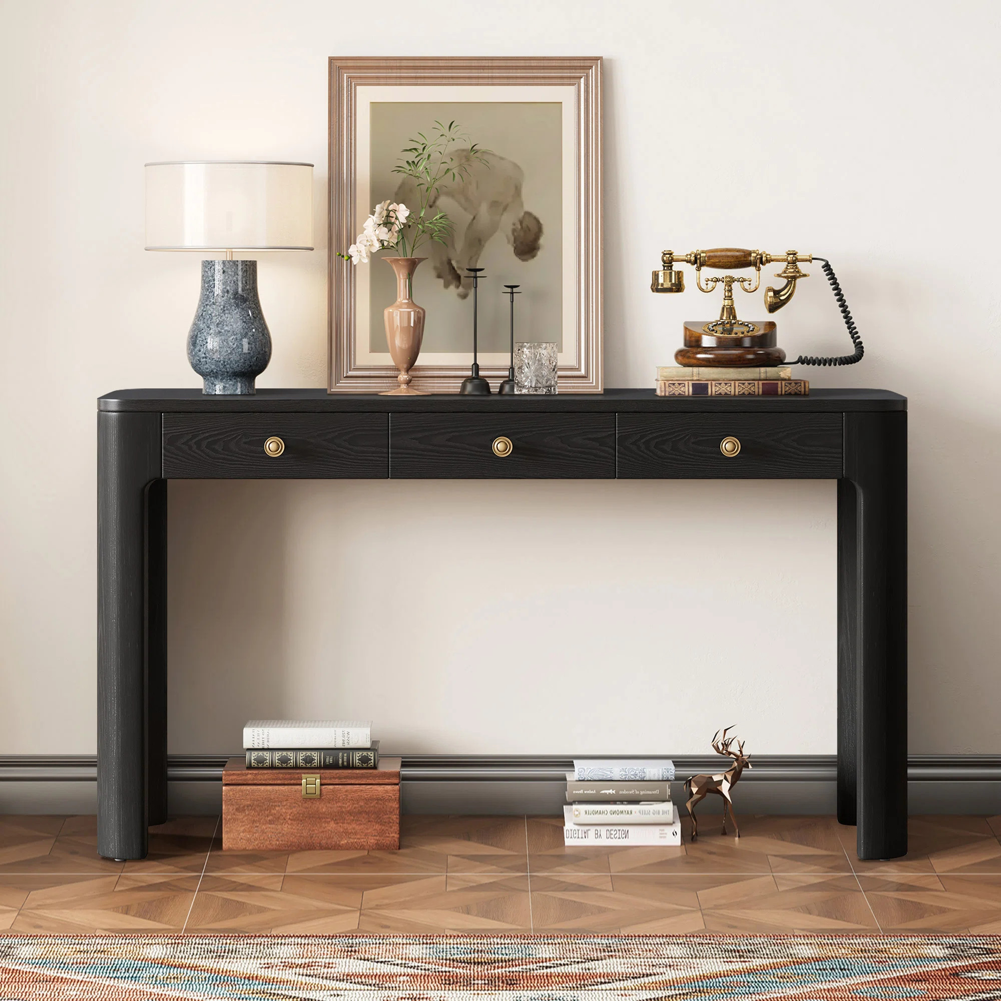 Rustic 52" Curved Console Table With 3 Drawers | Wayfair North America