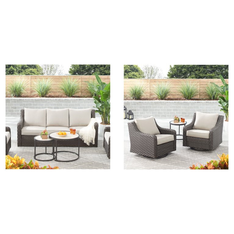Better Homes & Gardens River Oaks 5-Piece Dark Brown Wicker Conversation Set | Walmart (US)