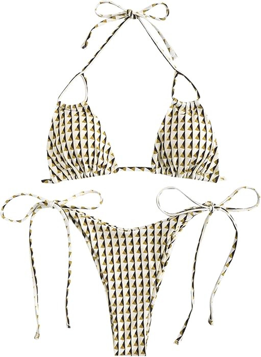 ZAFUL Womens Halter Bikini Sets Triangle 2 Piece Swimsuit High Cut Swimwear | Amazon (US)