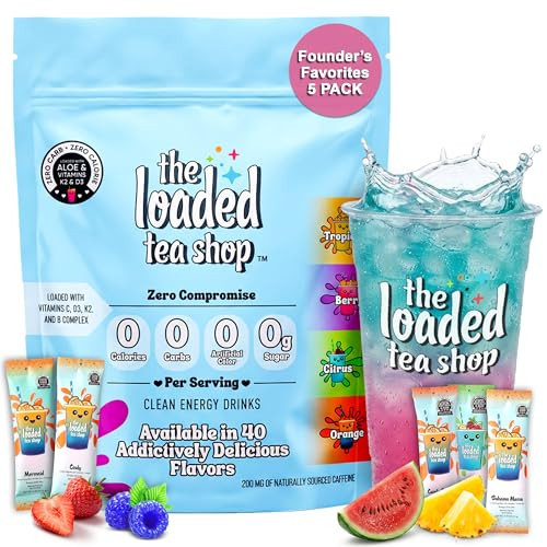 The Loaded Tea Shop Energy Drink Mix Sticks, Founder’s Favorites 5 Pack, Sugar-Free, Zero Calories, 200mg Natural Caffeine, No Artificial Colors/Flavors, Powder Packets w/ B Vitamins - Energy Drink Alternative | Amazon (US)
