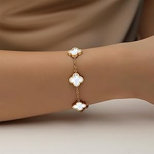 18K Gold Plated Clover Bracelet Set for Women White/Black/Gold/Silver/Green/Pink Adjustable Link ... | Amazon (US)