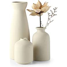 CEMABT Beige Ceramic vase Set-3 Small Flower vases for Decor,Modern Boho Farmhouse Home Decor,Dec... | Amazon (US)
