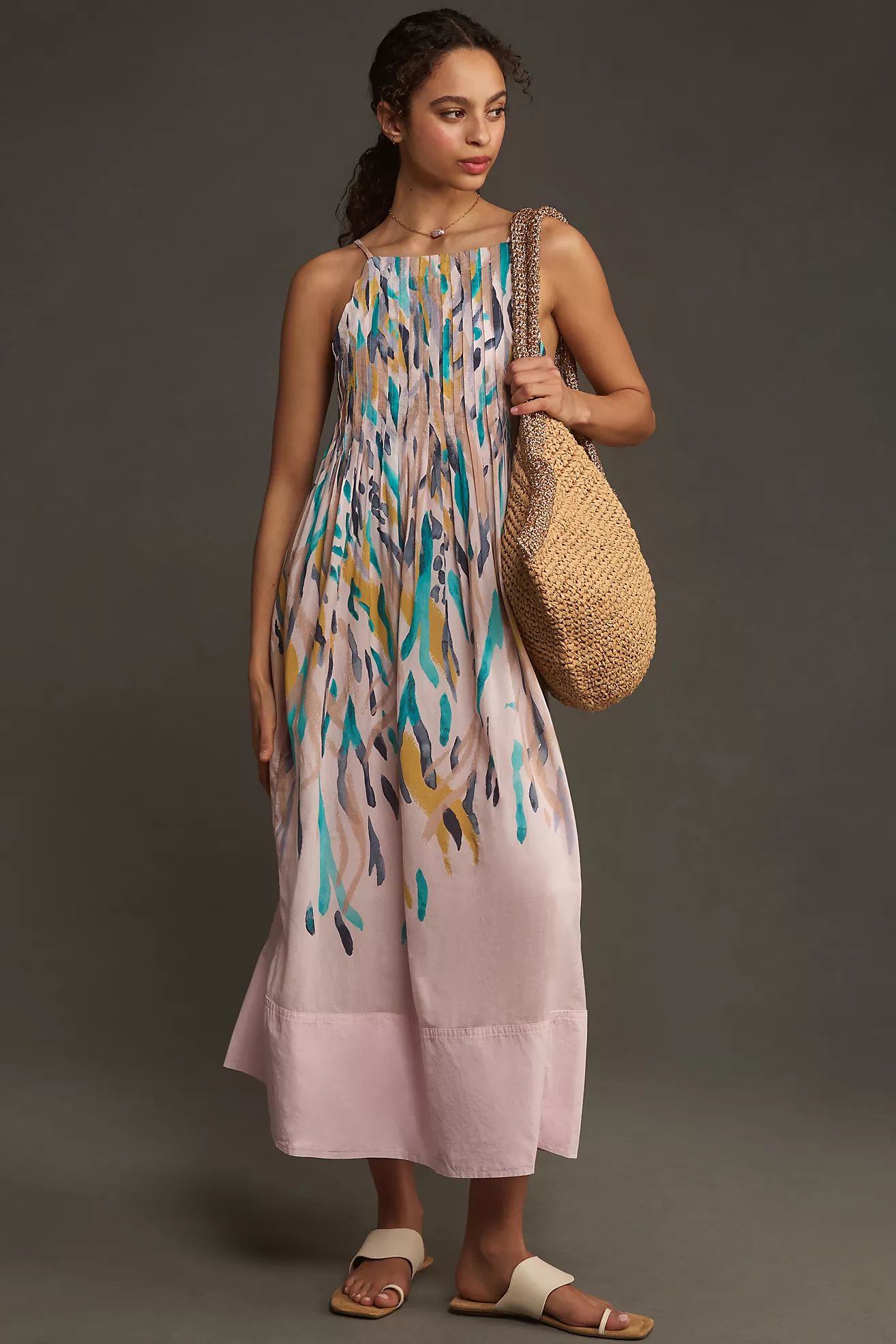 By Anthropologie High-Neck Pleated Midi Dress | Anthropologie (US)