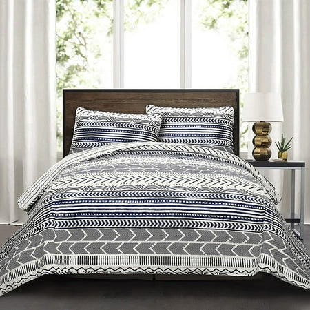 Quilt Hygge Geo Pattern Striped 3 Piece Bedding Set King Navy & White | Walmart (US)