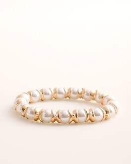 Gold-Tone and Faux-Pearl Stretch Bracelet | Chico's