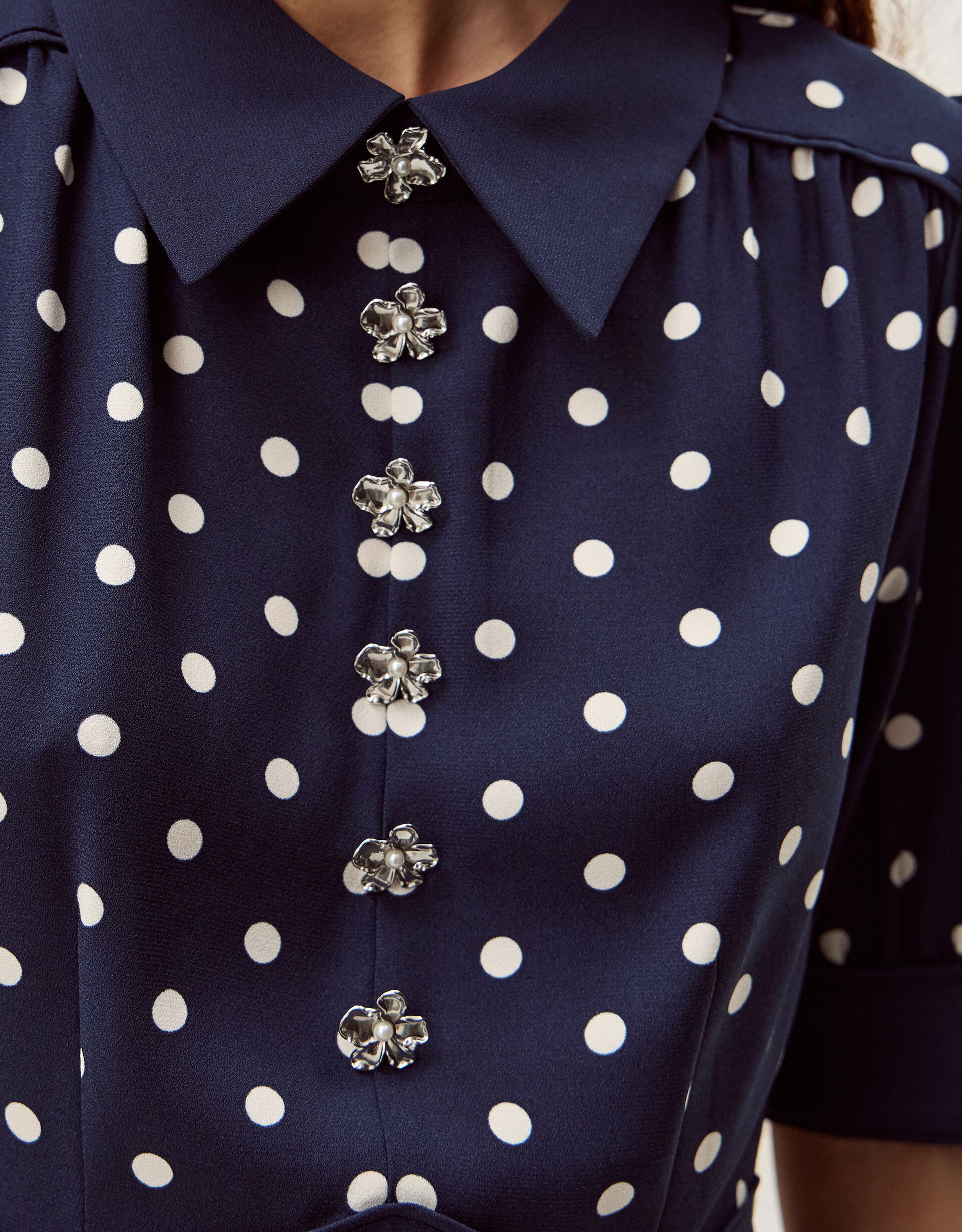 Kate Puff Sleeve Polka Dot Midi Dress Blue | Monsoon (UK)