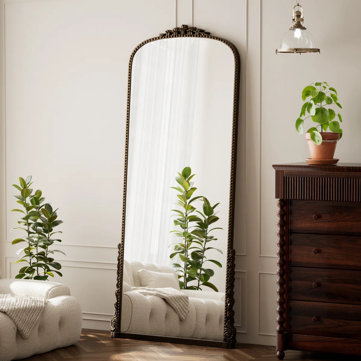 Vintage Full Length Mirror Arched Standing Floor Mirror Full Body Mirror With PU Frame | Wayfair North America