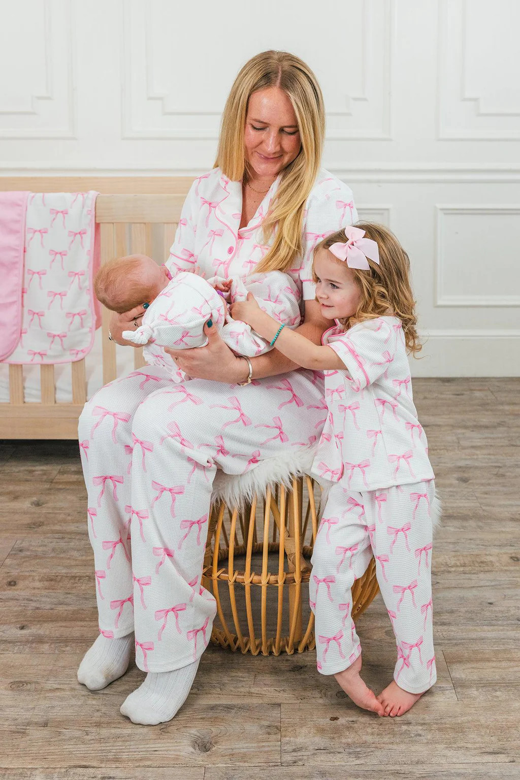 Mom & Me - Blushing Bows Waffle Knit Pajamas | Sparkle In Pink