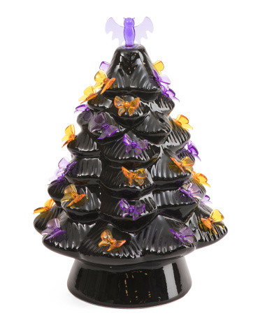 12in Ceramic Halloween Tree With Bows And Bat Topper | TJ Maxx