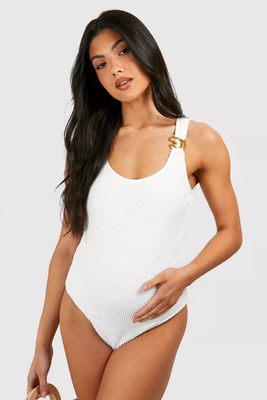 Maternity Crinkle O Ring Scoop Neck Swimsuit | boohoo (US & Canada)