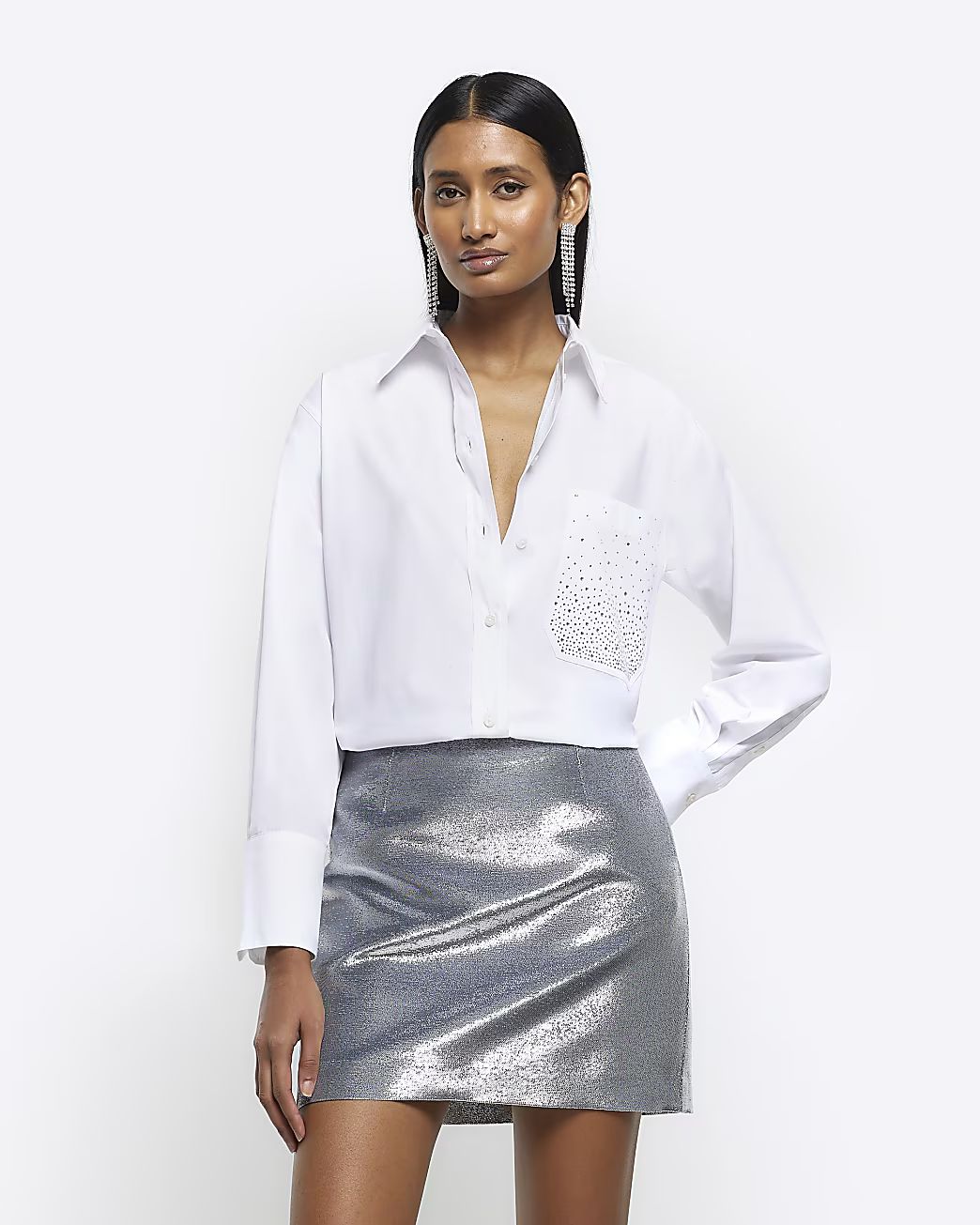 Silver metallic mini skirt | River Island (US)