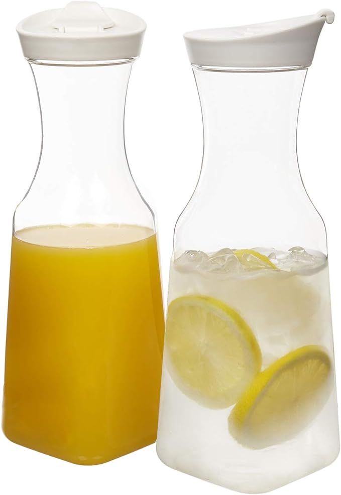 STORi Clear Plastic 36-ounce Square Base Beverage Carafes | set of 2 | White Lids | Amazon (US)