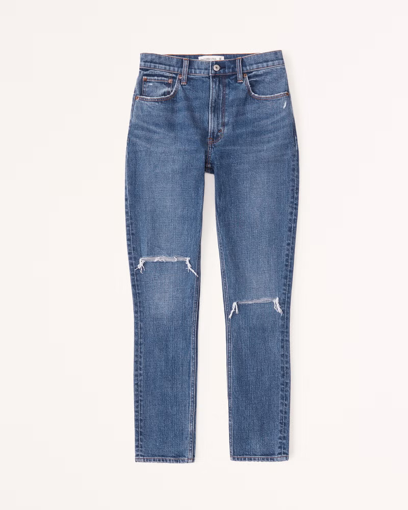 Abercrombie & Fitch Women's High Rise Skinny Jean in Medium Destroy - Size 34 LONG | Abercrombie & Fitch (US)