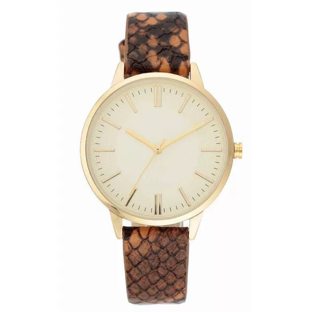 Women's Snakeskin Band Watch - A New Day™ Brown | Target