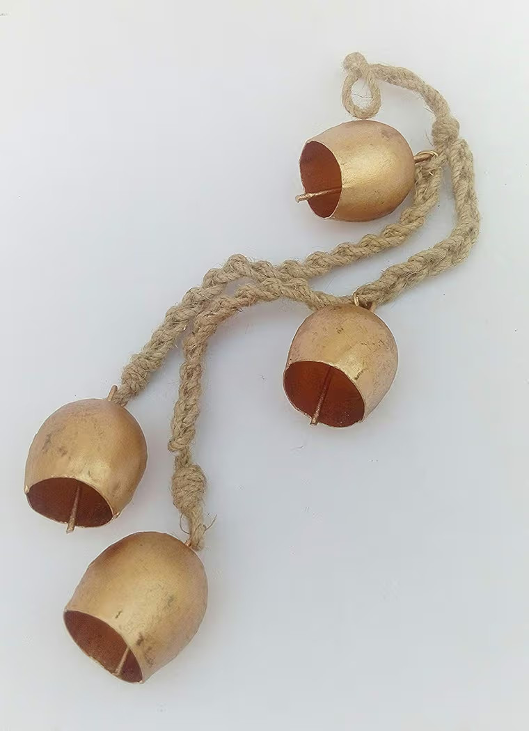 Iron Wrought Bell Chime Handmade Brass Finish Wall Hanging Rope 4 Bell | Amazon (US)