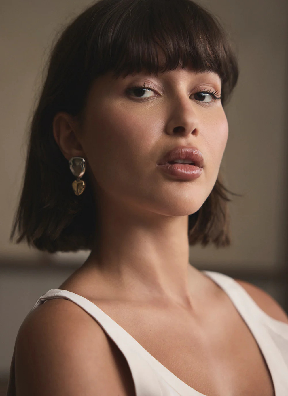 Gold Tone Mixed Metal Drop Earrings | Mint Velvet