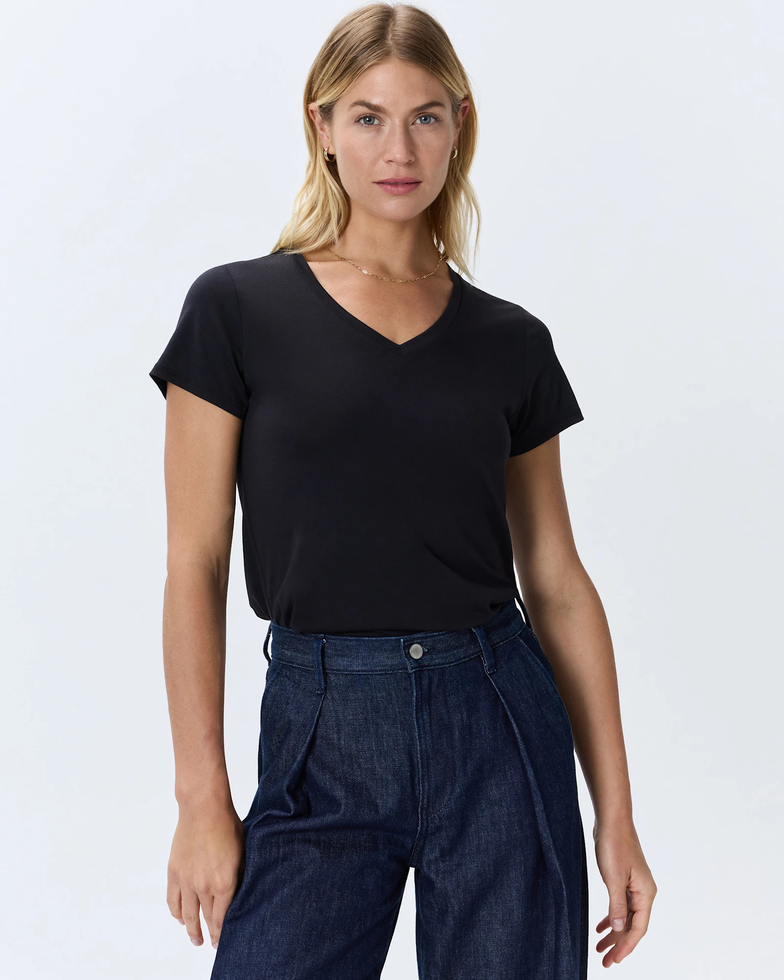 Quince | Women's Cotton Modal V Neck T-Shirt in Heather Grey, Size Small, Cotton/Modal | Quince