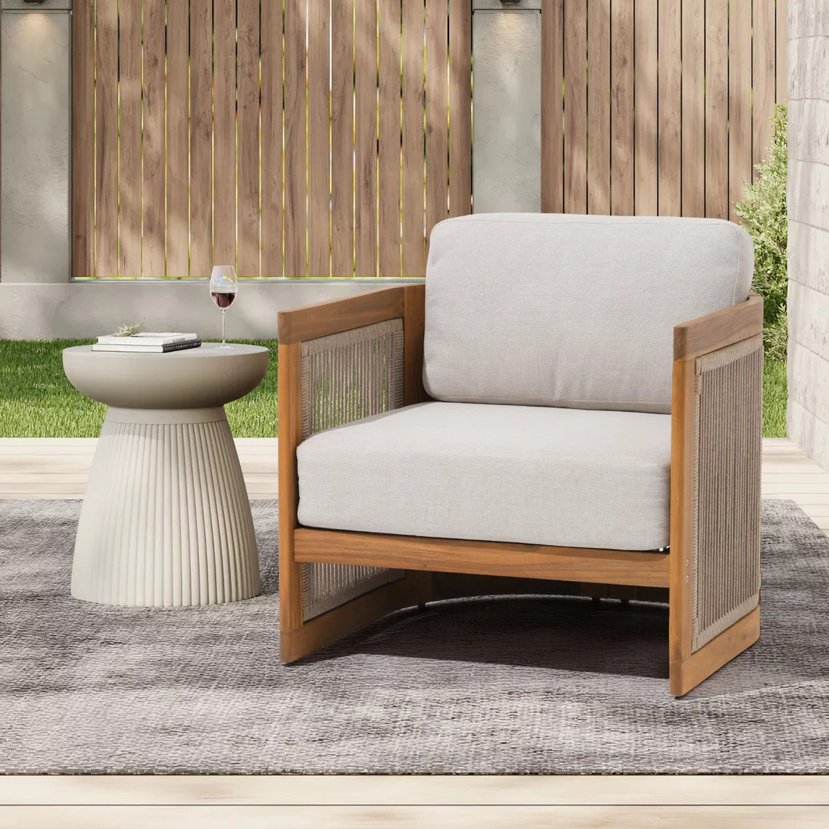 Outdoor Solid Wood Single Sofa With Cushions | Wayfair North America