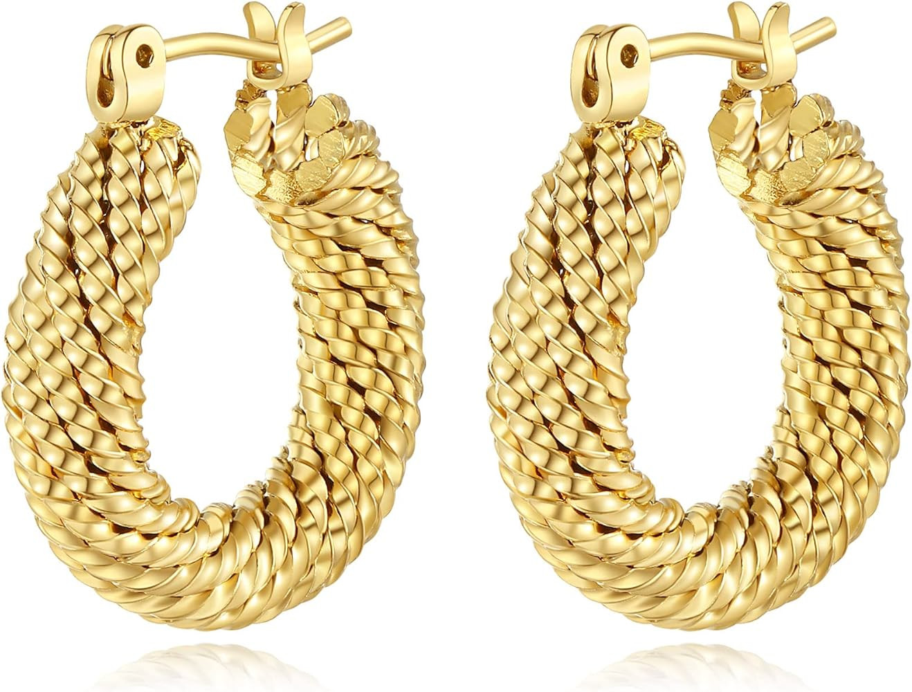 YeGieonr Chunky Gold Hoop Earrings for Women Trendy Twisted Stainless Steel Thick Hoops with 18K ... | Amazon (US)