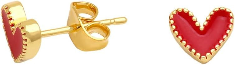 Heart Stud Earrings Cute Gold-tone Nickel Free Love Heart Colorful Enamel Studs Earring for Women... | Amazon (US)