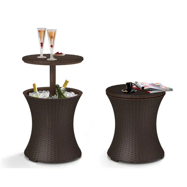 Nantucket Brown Wicker Outdoor Ice Cooler Table by Havenside Home | Bed Bath & Beyond