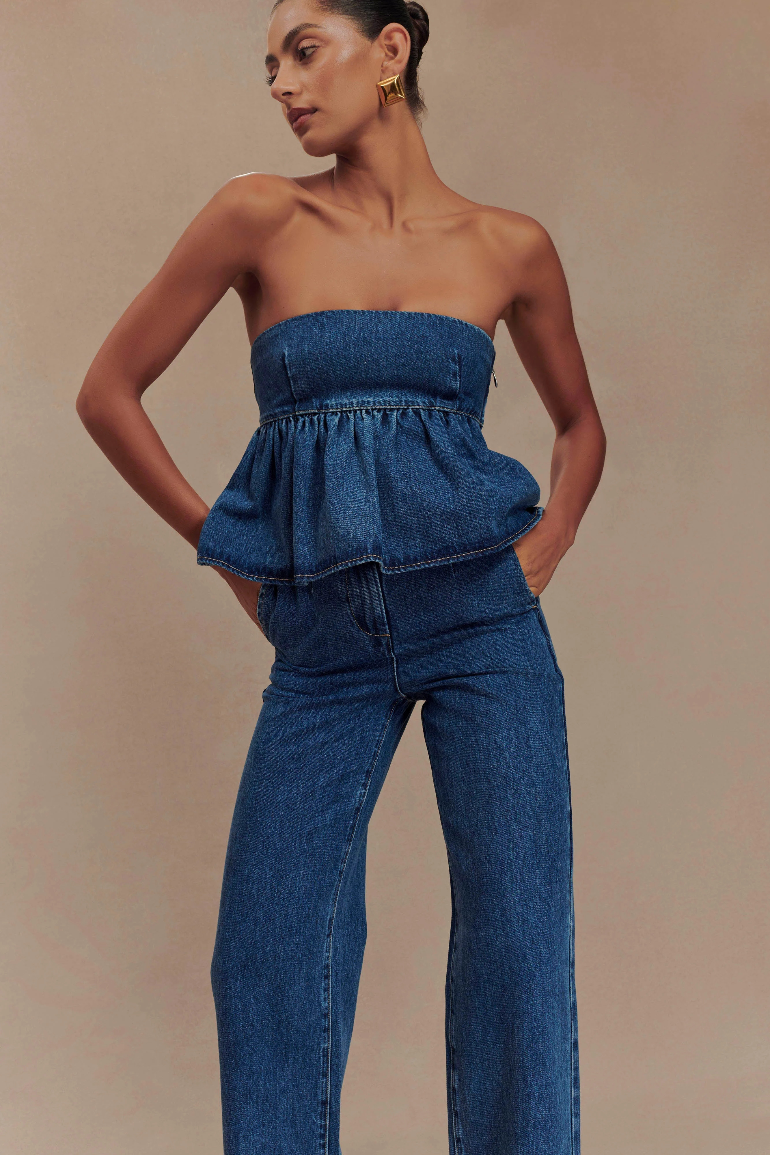 Strapless Denim Top - 90'S Blue | MESHKI US