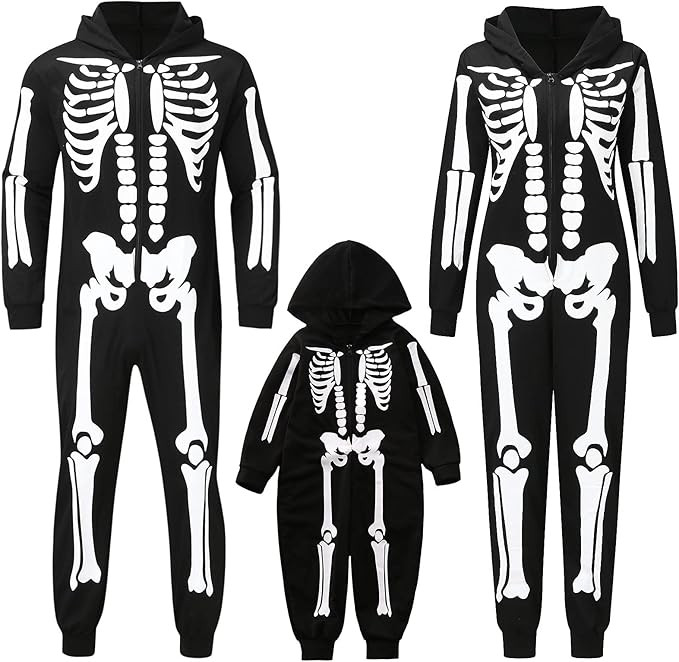 Matching Family Pajamas Halloween Onesie Skeleton Costume Scary Black and White Halloween Jumpsui... | Amazon (US)