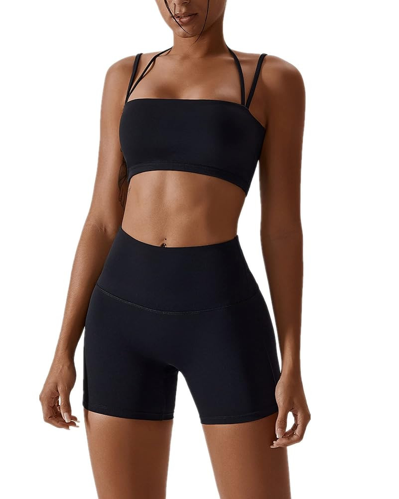 ABOCIW Workout Sets for Women 2 Piece Twist Front Halter Sports Bras High Waist Biker Shorts Exer... | Amazon (US)