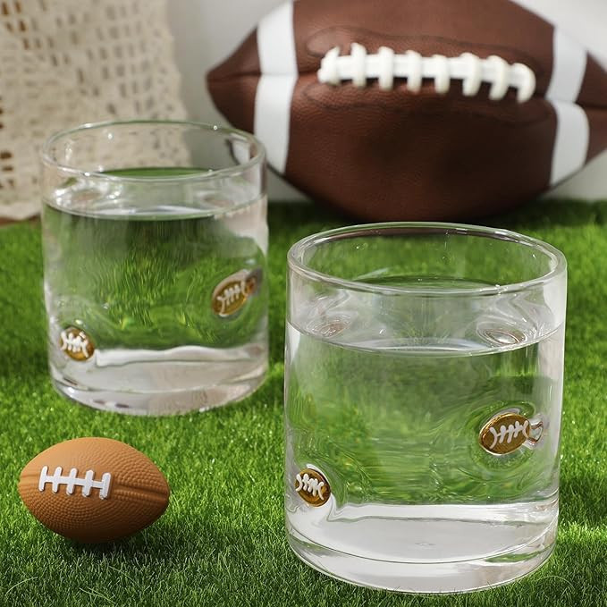 JarThenaAMCS 2Pcs Football Icon Juice Glass 14 Oz Wine Glass Rugby Stemless Cocktail Drinking Cup... | Amazon (US)