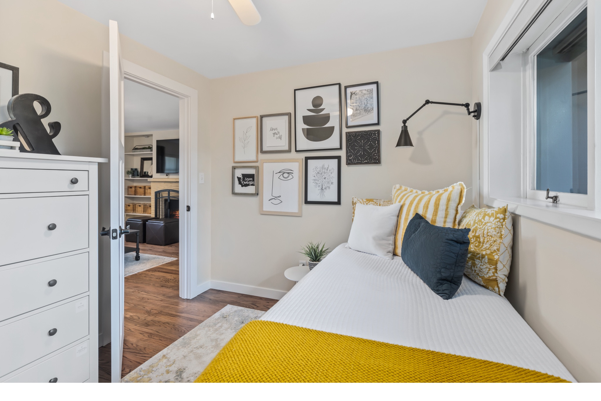 At my AirBNB in the Greater Seattle Area, this twin size bedroom is Golden Mustard Yellow and Black creating a fun + playful space while anchored by an almost perfect Gallery Wall.  

#STRFurnishings #STR #AirBNB #AirBNBDecor #GoldandBlack #YellowandBlack #GalleryWall #ltkhome #LTKTravel #AirBNBBedding

#LTKtravel #LTKhome